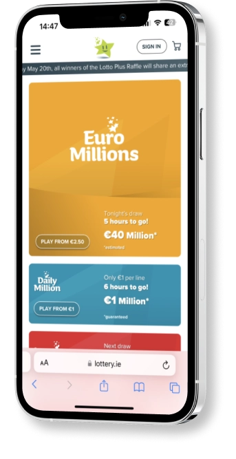 Premier Lotteries Ireland Phone display